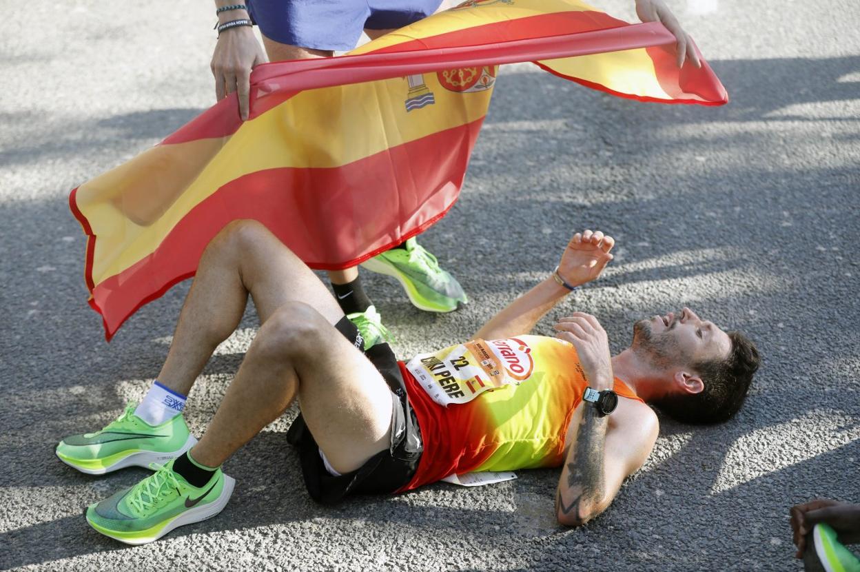 Chiki Pérez, poco después de alcanzar la meta del Medio Maratón Valencia Trinidad Alfonso EDP. 