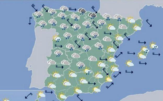 Mapa previsto para el sábado. 