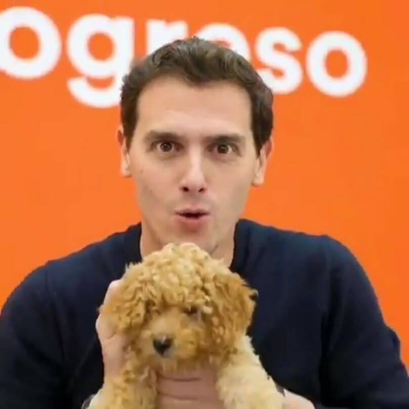 Rivera y el perro Lucas. Fue una de las imágenes más sorprendentes de la última campaña electoral. Con él dijo preparar el debate que le enfrentó al resto de candidatos.