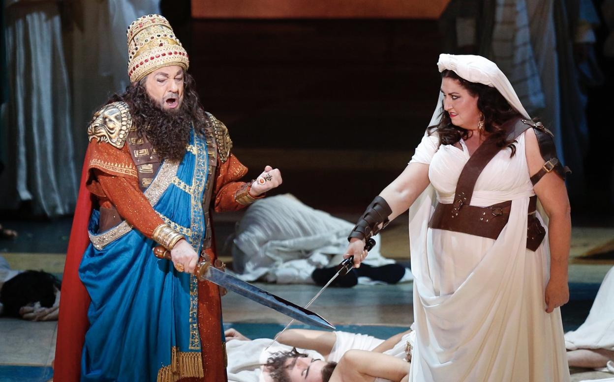 Plácido Domingo, ayer, en el ensayo general de 'Nabucco' en el Palau de les Arts. 