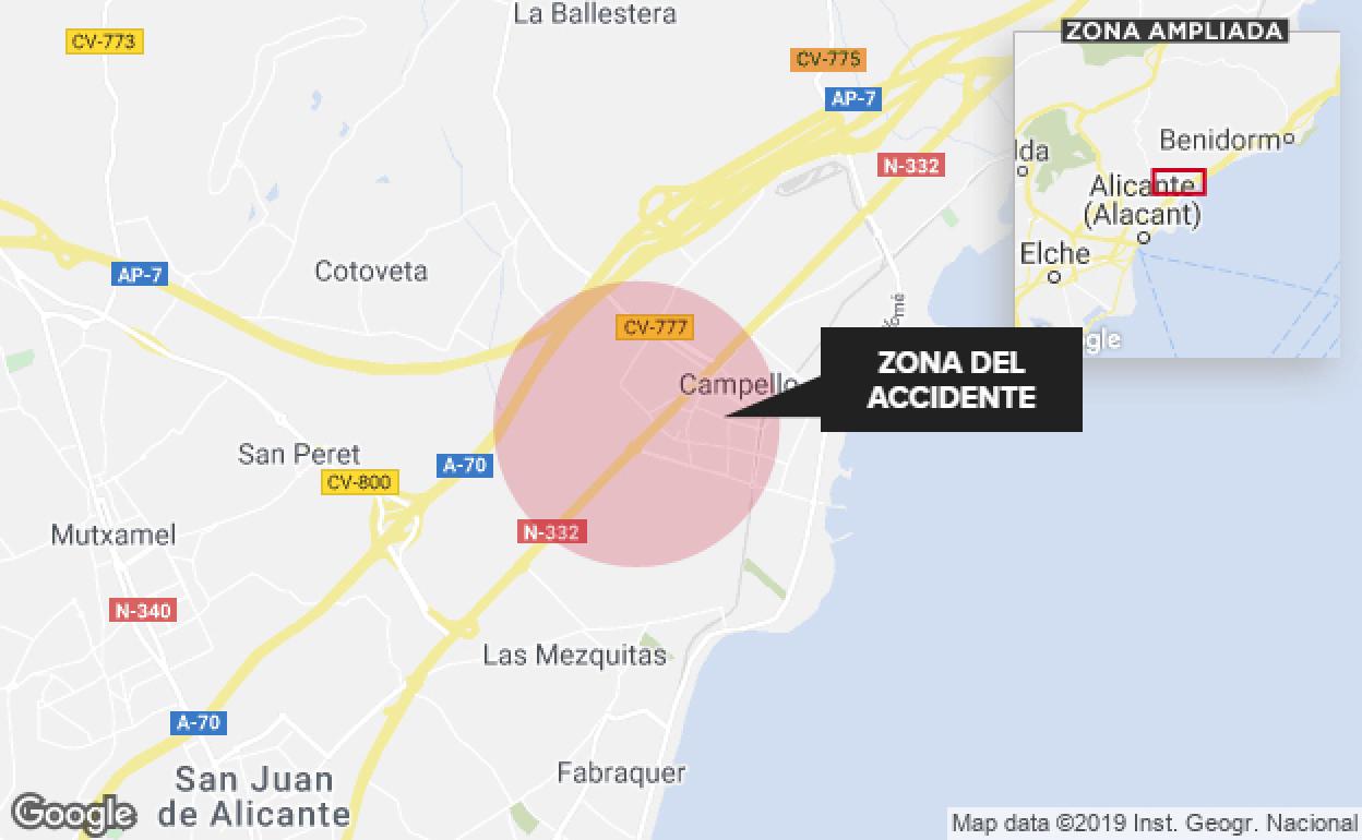 La carretera N-332 a su paso por El Campello, donde ocurrió el accidente.