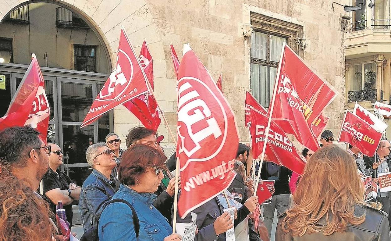 Protesta sindical organizada a principios de noviembre por la demora del convenio colectivo. 