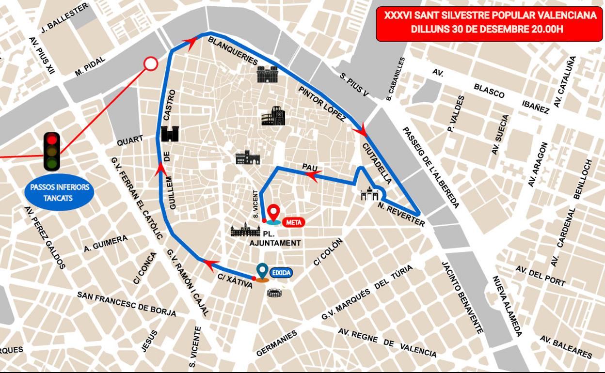 Tráfico en Valencia | Calles cortadas el 30 de diciembre por la San Silvestre de Valencia 2019