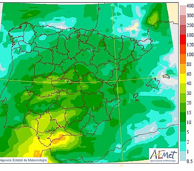 Previsión de lluvias el sábado en España. 