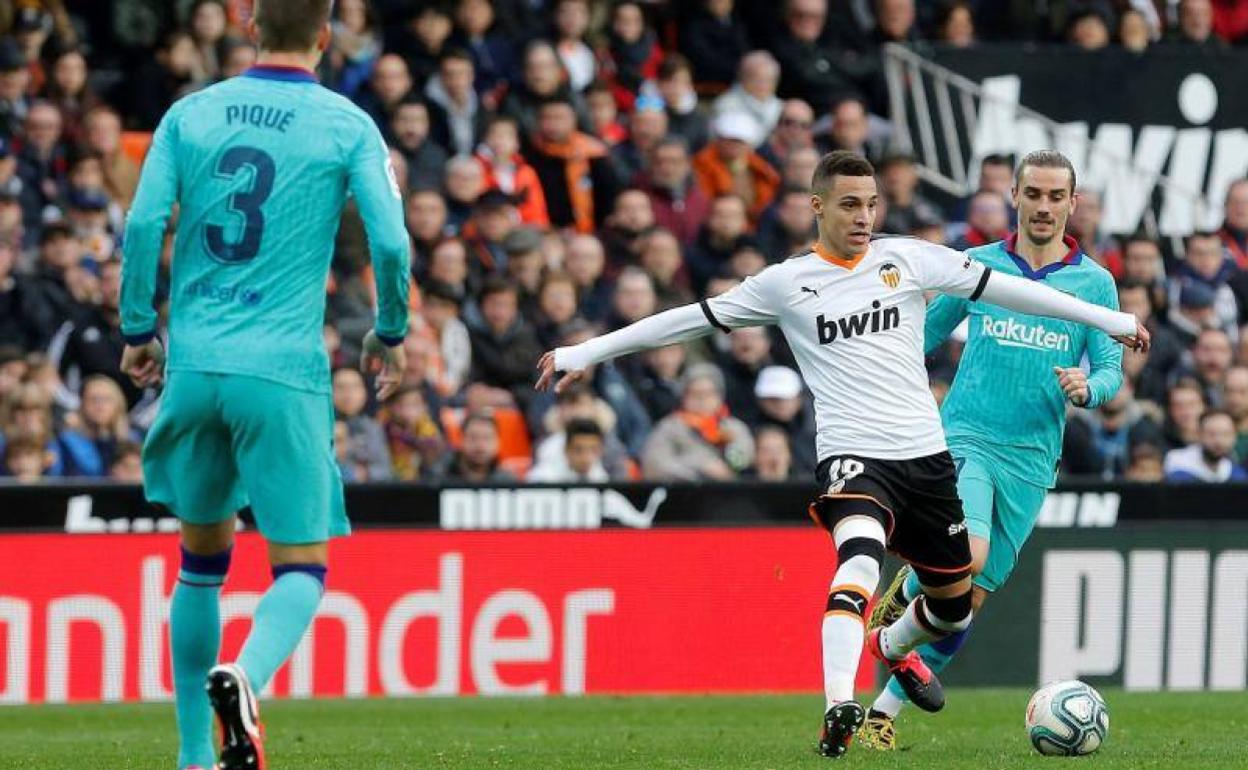 Rodrigo Moreno, en el partido Valencia-Barcelona del sábado.