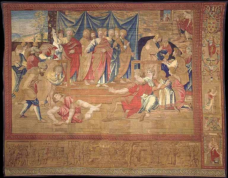Además de la calidad de los tejidos, se ha destacado siempre que Rafael idease una serie de escenas como "La pesca Milagrosa", "La entrega de las llaves", "El castigo de Elima", "El sacrificio de Listra", o "La curación del paralítico", poco utilizadas en el imaginario pictórico religioso.