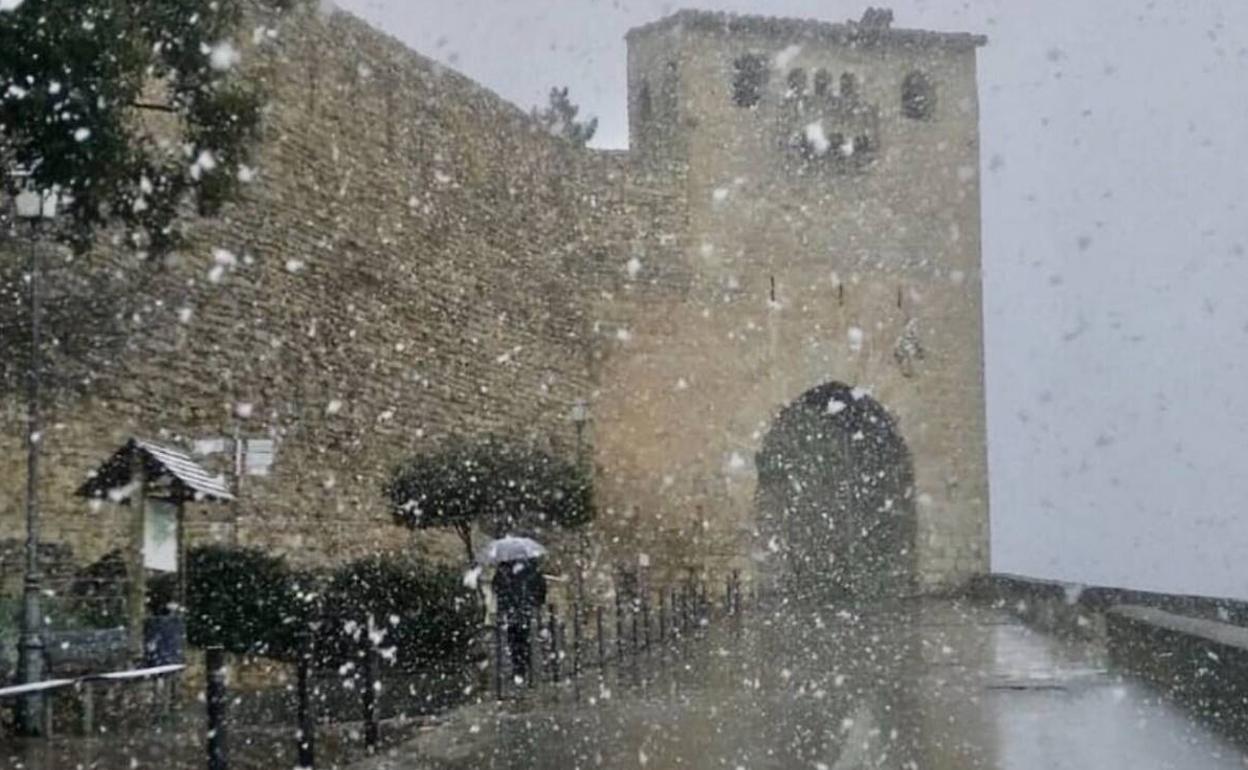 Nieve en Morella, este viernes.