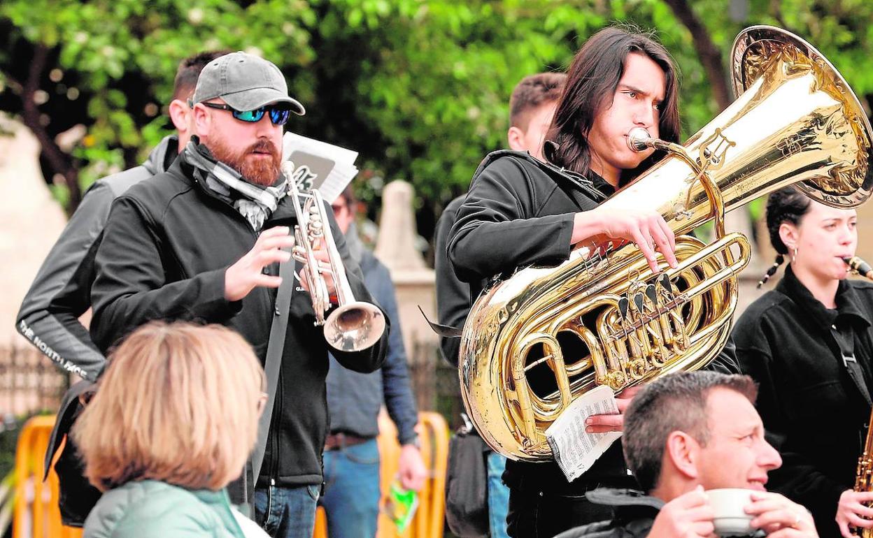 Banda de música durante la celebración de las Fallas de 2019. 