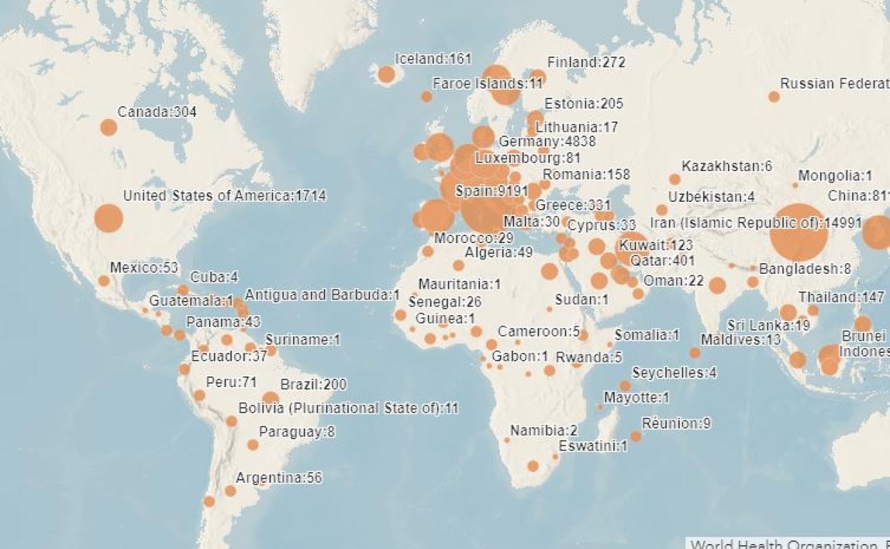 Mapa de infectados en el mundo.