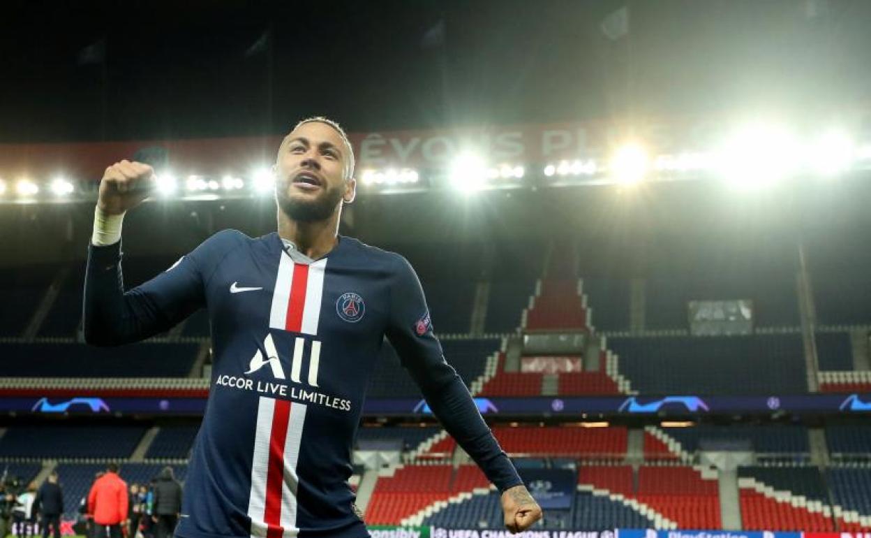 Neymar celebra su gol ante el Borussia Dortmund en la vuelta de octavos de la Champions. 