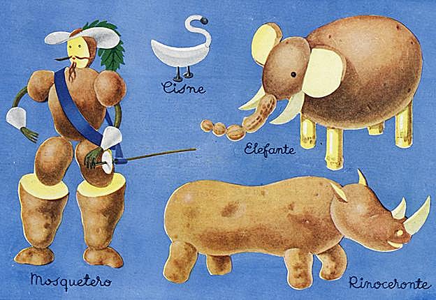 Ejemplo de manualidades hechas con patata y ajo. 