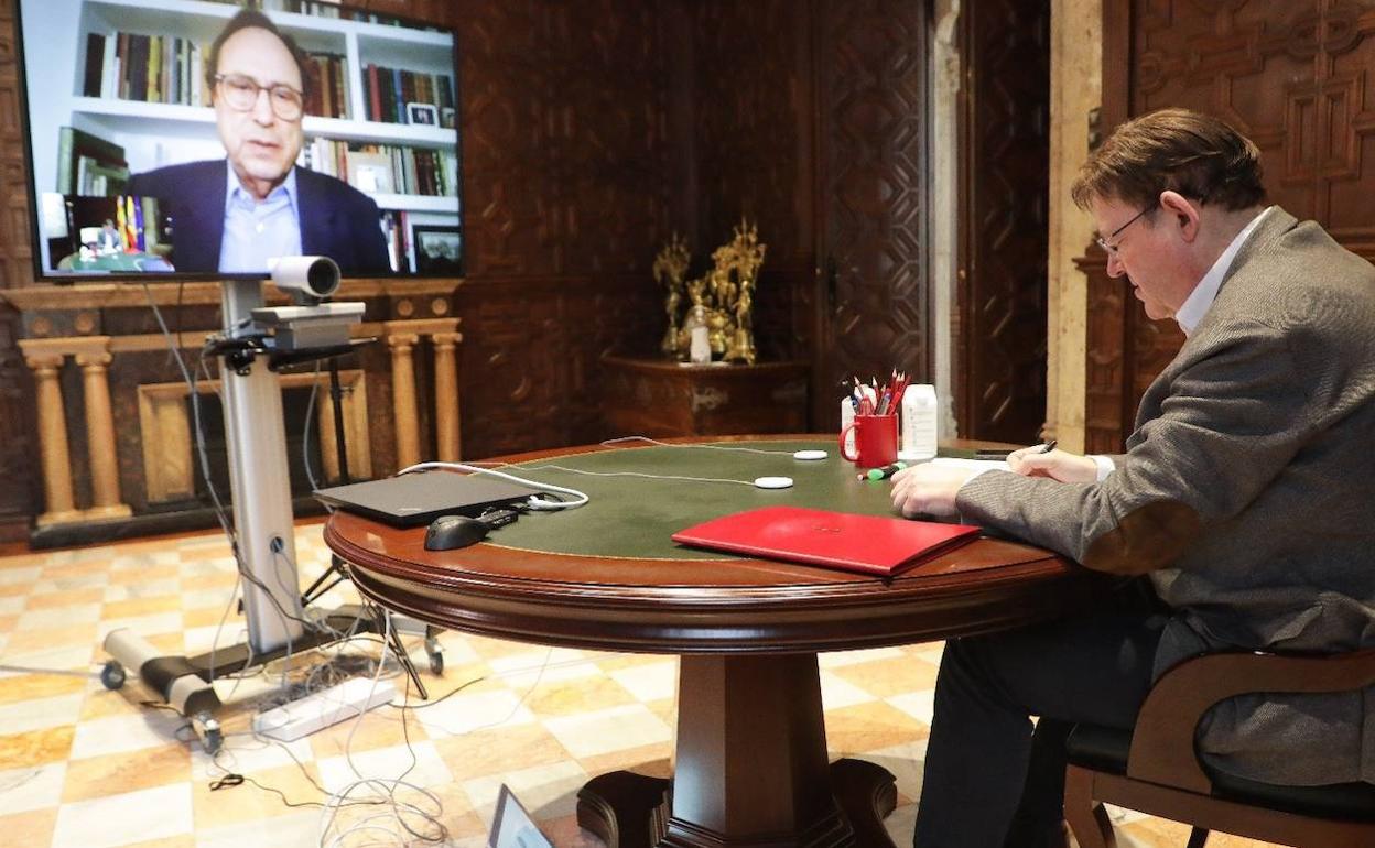 El presidente de la Generalitat, Ximo Puig, en una de sus videoconferencias