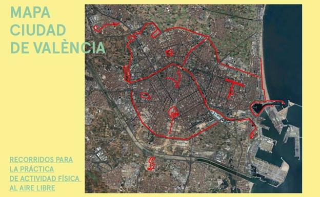 Mapa de la ciudad con las rutas para hacer deporte propuestas por el Consistorio.