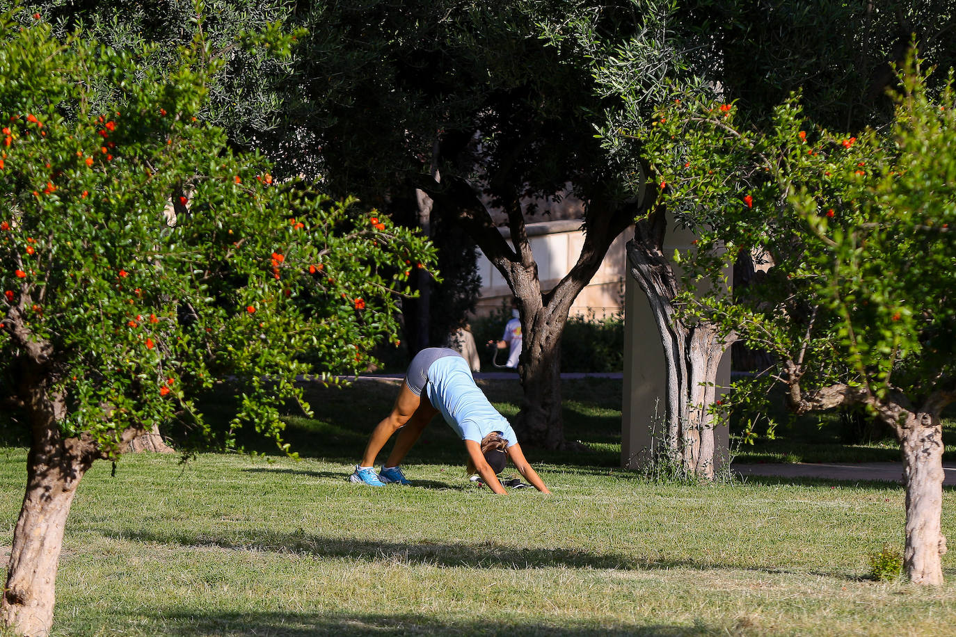 El Jardín del río Turia se ha convertido en uno de los lugares de mayor afluencia de deportistas durante la desescalada por el confinamiento por el Covid-19.