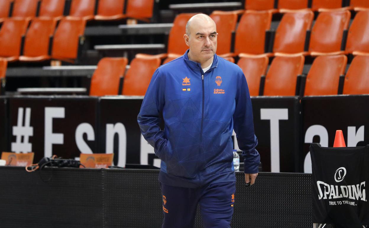 Jaume Ponsarnau, durante un entrenamiento en la Fonteta antes del confinamiento 