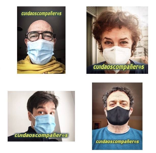 El elenco de compañeros portando mascarillas. 