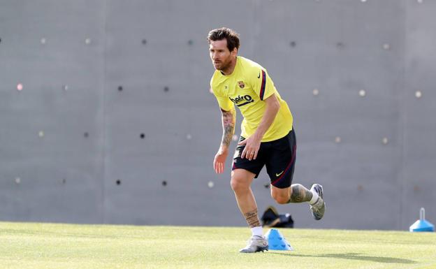 Messi, en una sesión de entrenamiento del Barça. 