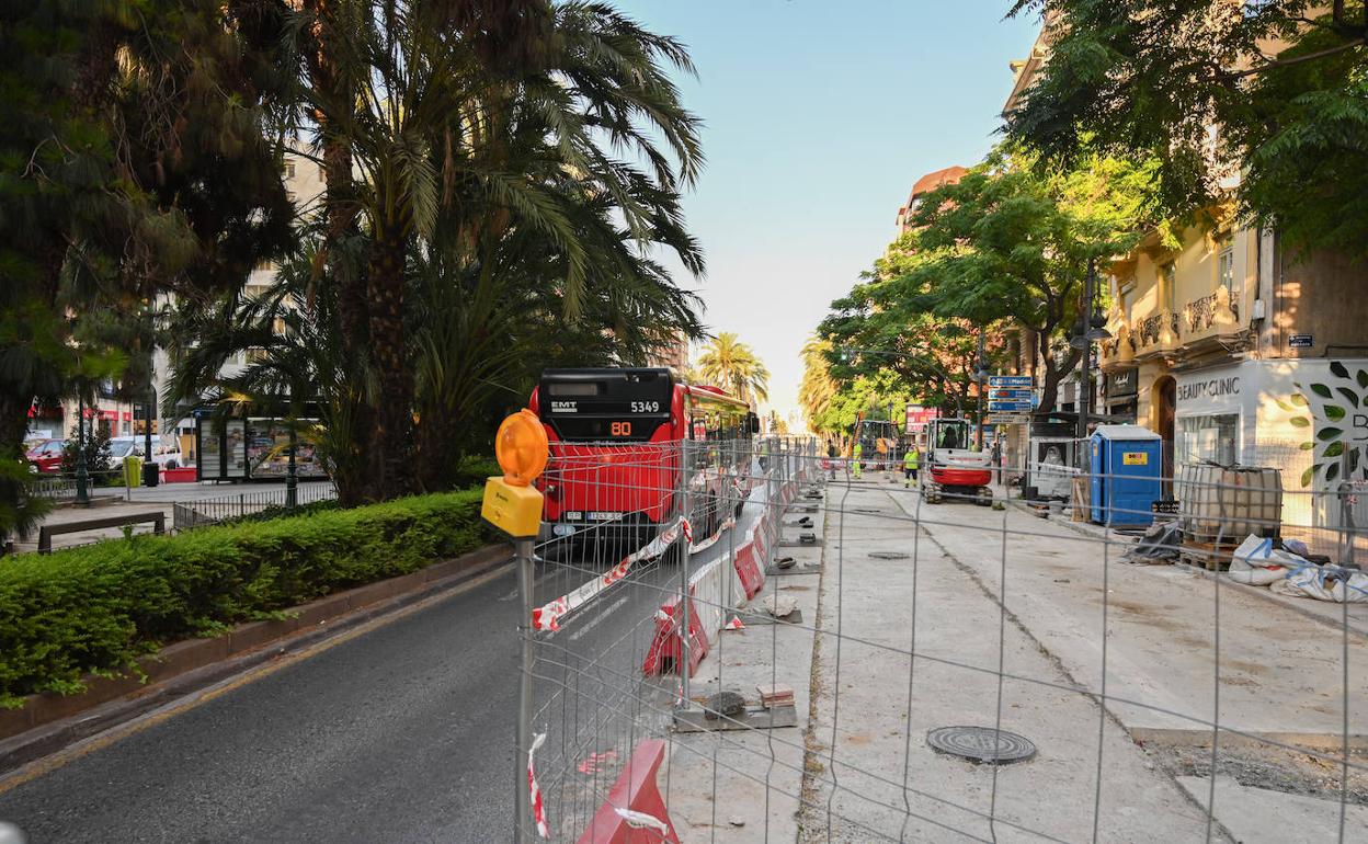 Las obras en Gran Vía Marqués del Turia y que continuarán en Germanías. 