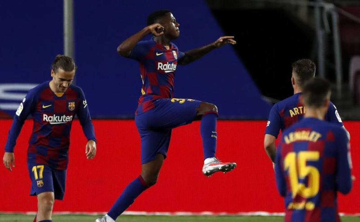 Ansu Fati celebra su gol al Leganés.