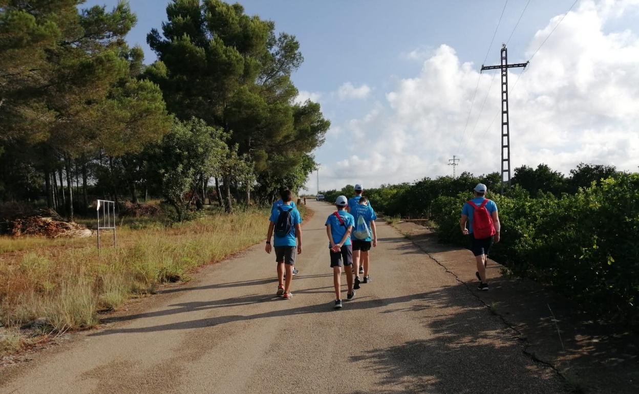 Un grupo de voluntarios por un camino del término municipal. 