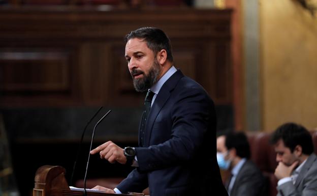 El líder de Vox, Santiago Abascal, interviene este miércoles en la Cámara baja. 