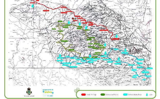 Vista del recorrido de las diversas sendas disponibles en Chiva.