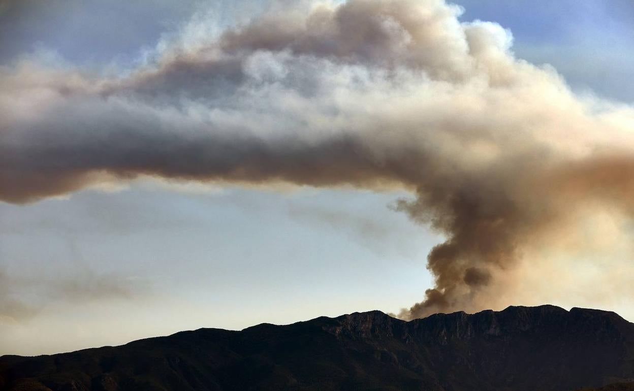 Columna de humo del incendio de Vall de la Gallinera. 