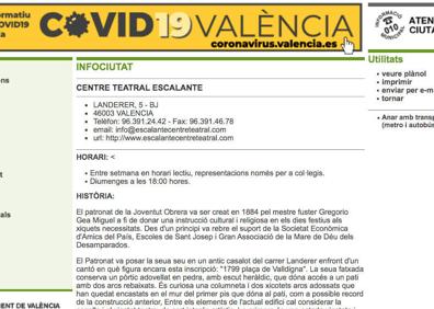 Imagen secundaria 1 - Pantallazo. Información que ofrece valencia.es en el apartado Infociudad, en la sección Cultura, epígrafe Teatros.