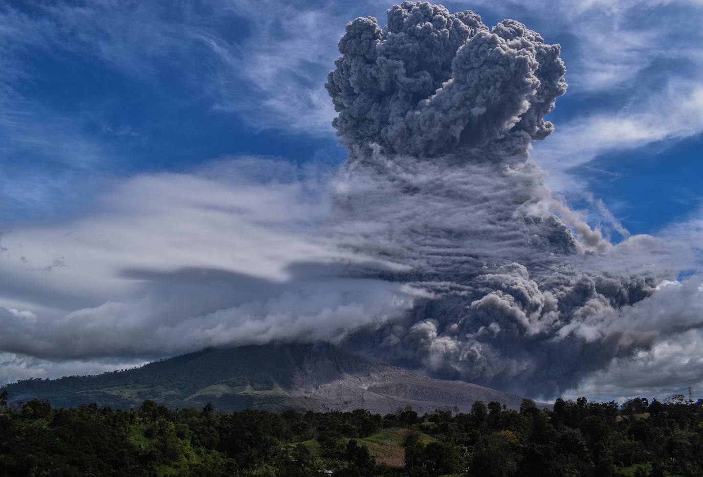 El volcán indonesio Sinabung ha entrado de nuevo en erupción este jueves, con una serie de explosiones que lanzaron columnas de cenizas de hasta dos kilómetros de altura, lo que provocó una alerta aérea y temores de ríos de lava. Se trata de la octava erupción en menos de una semana de este volcán ubicado en la isla de Sumatra, pero por el momento no se han reportado víctimas ni daños mayores. Su última erupción mortífera fue en 2016. El volcán se reactivó en 2010 tras 400 años dormido. Una nueva erupción se produjo en 2013 y desde entonces está muy activo. 