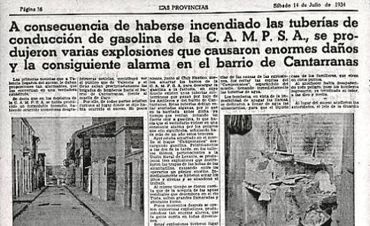 Explosiones en Cantarranas. El grave accidente de Campsa del año 1934, en las páginas de LAS PROVINCIAS. 