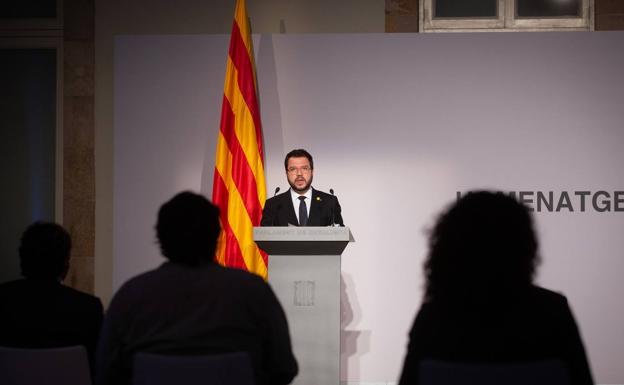 Pere Aragonès, durante su intervención en el acto homenaje al expresident de la Generalitat de Catalunya, Lluís Companys