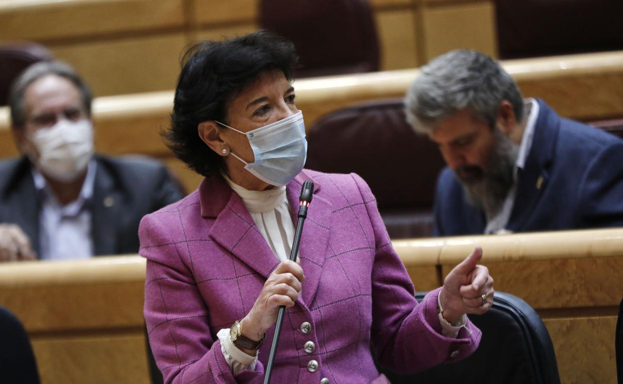 La ministra Celaá interviene en una sesión de control en el Senado.  