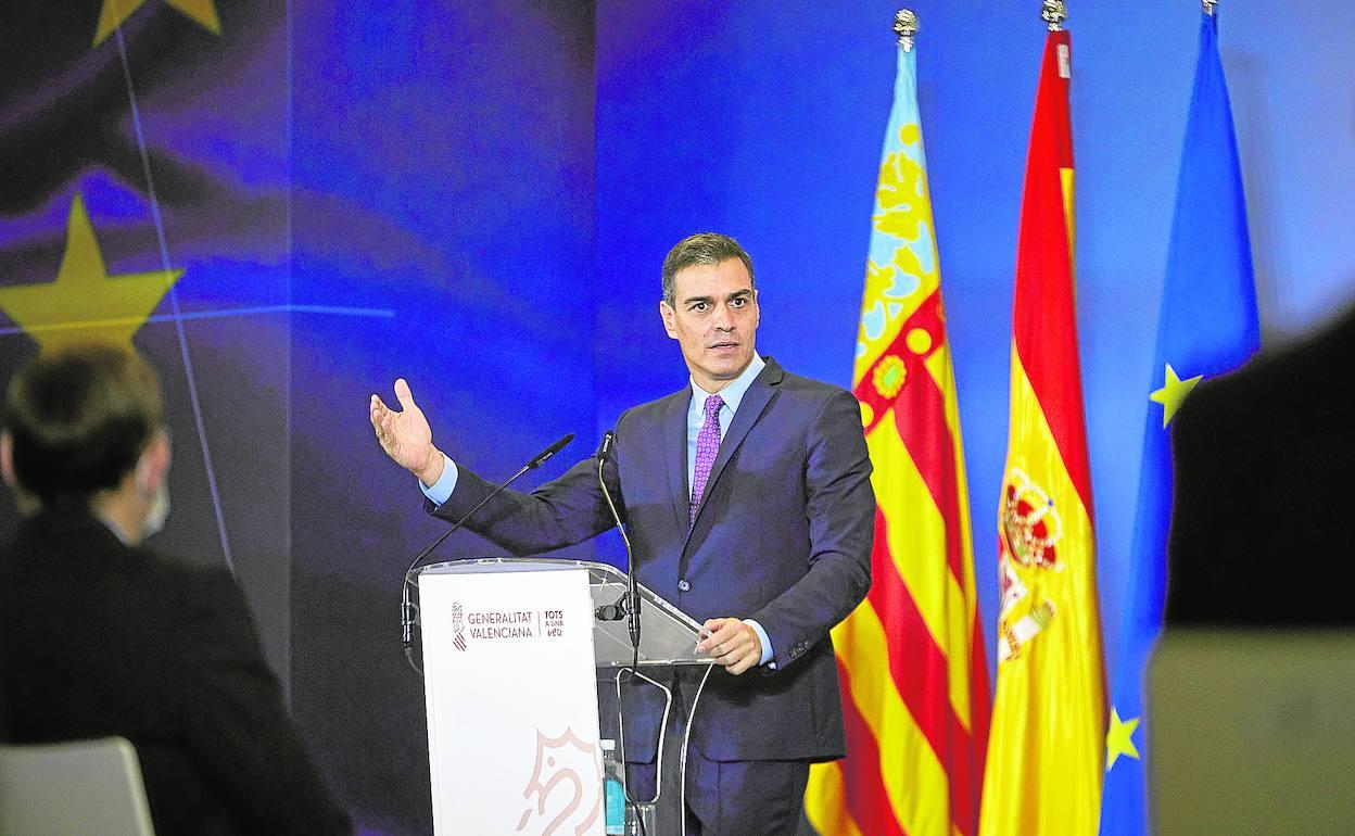 El presidente Sánchez ayer durante su intervención en el Museo Príncipe Felipe. 