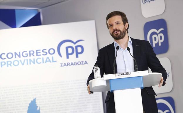 Pablo Casado, durante su intervención en Zaragoza.