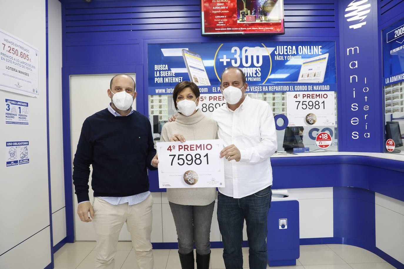 Cuarto premio de la Lotería de Navidad, vendido en la administración de Manises.