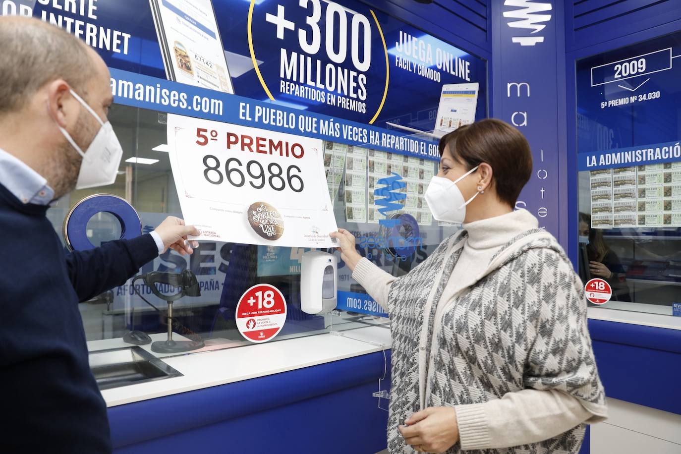 Quinto premio de la Lotería de Navidad, vendido en la administración de Manises.