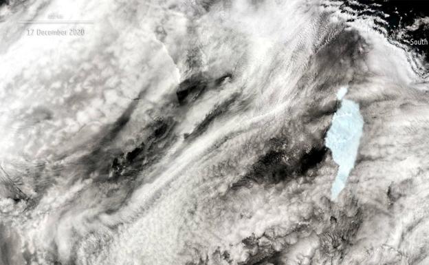 Vista del bloque de hielo desde un satélite. 