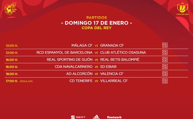 Cuadro de los partidos que se disputan en domingo. 