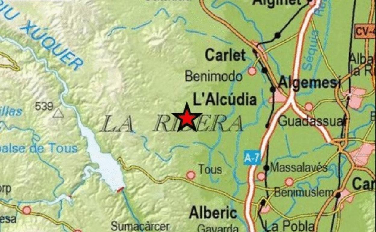 Epicentro del terremoto registrado la madrugada de este jueves en Tous. 