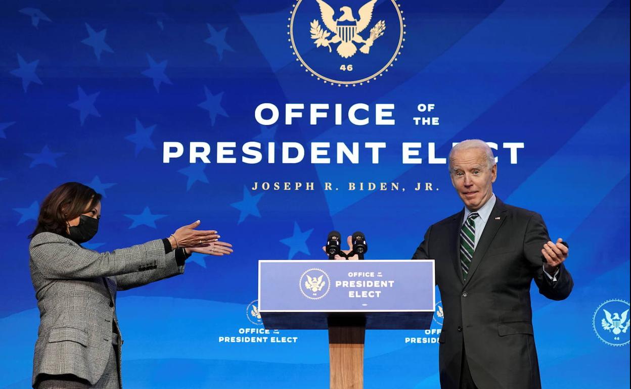 Joe Biden, este sábado durante un ac to para presentar a sus colaboradores.