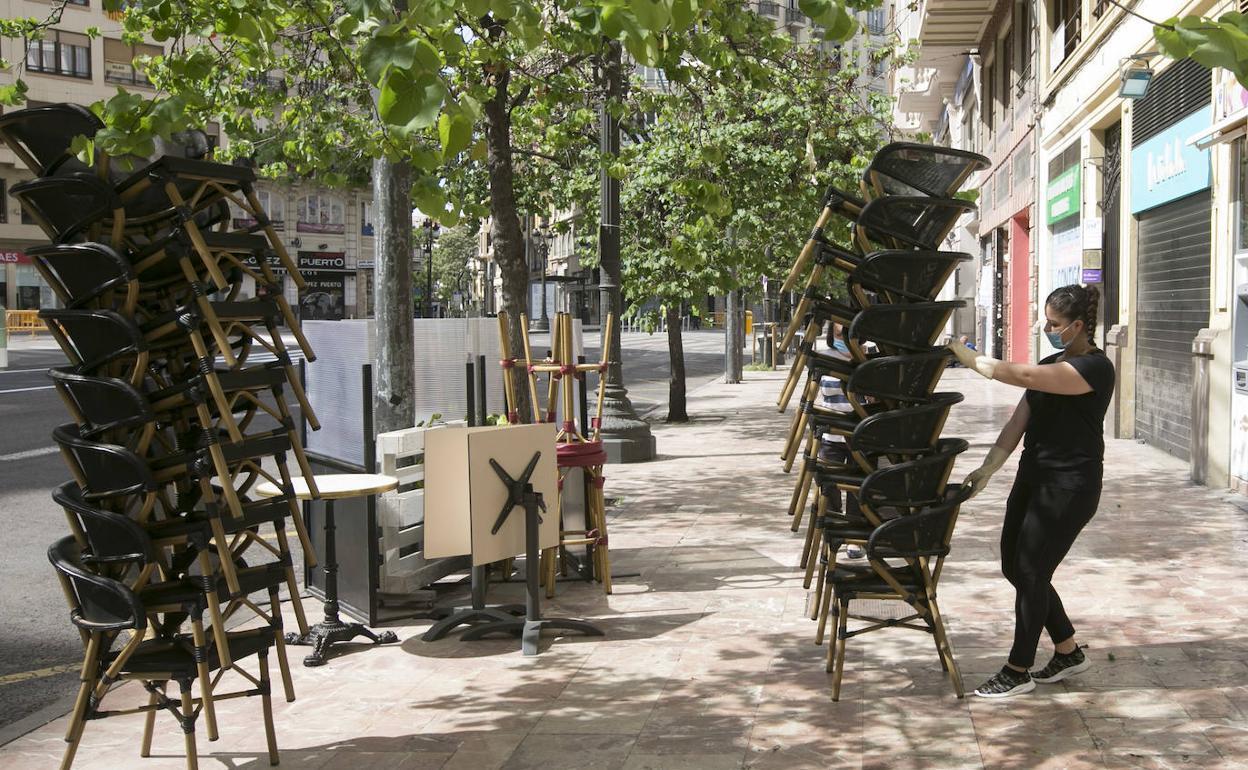 Terraza de un local de la plaza del Ayuntamiento.