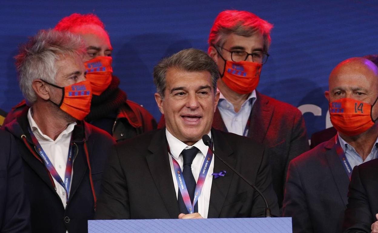 Laporta, en su discurso tras conocerse que es el nuevo presidente del Barcelona. 