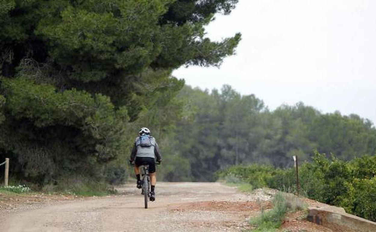 Un ciclista marcha por los terrenos de Porxinos