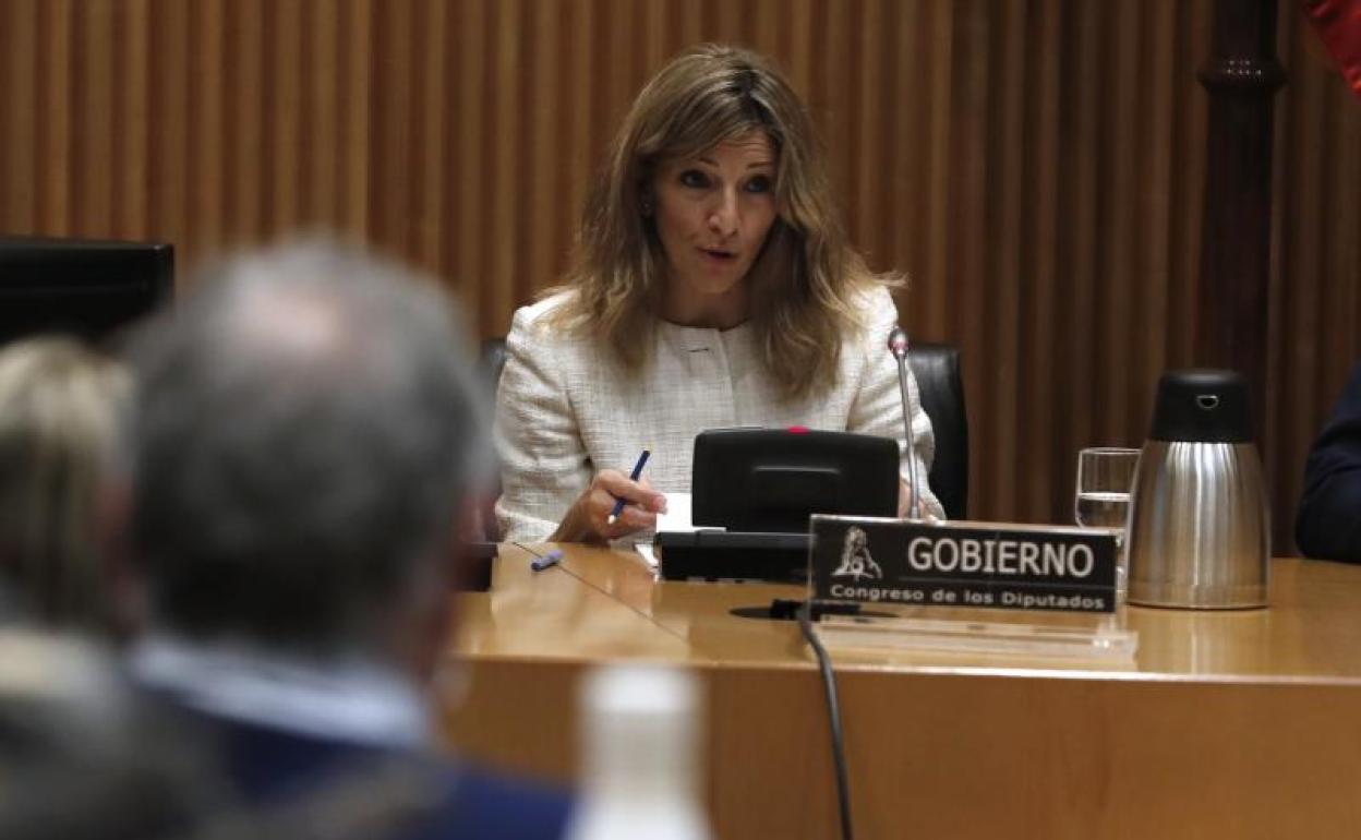 La ministra de Trabajo, Yolanda Díaz, hoy en el Congreso. 