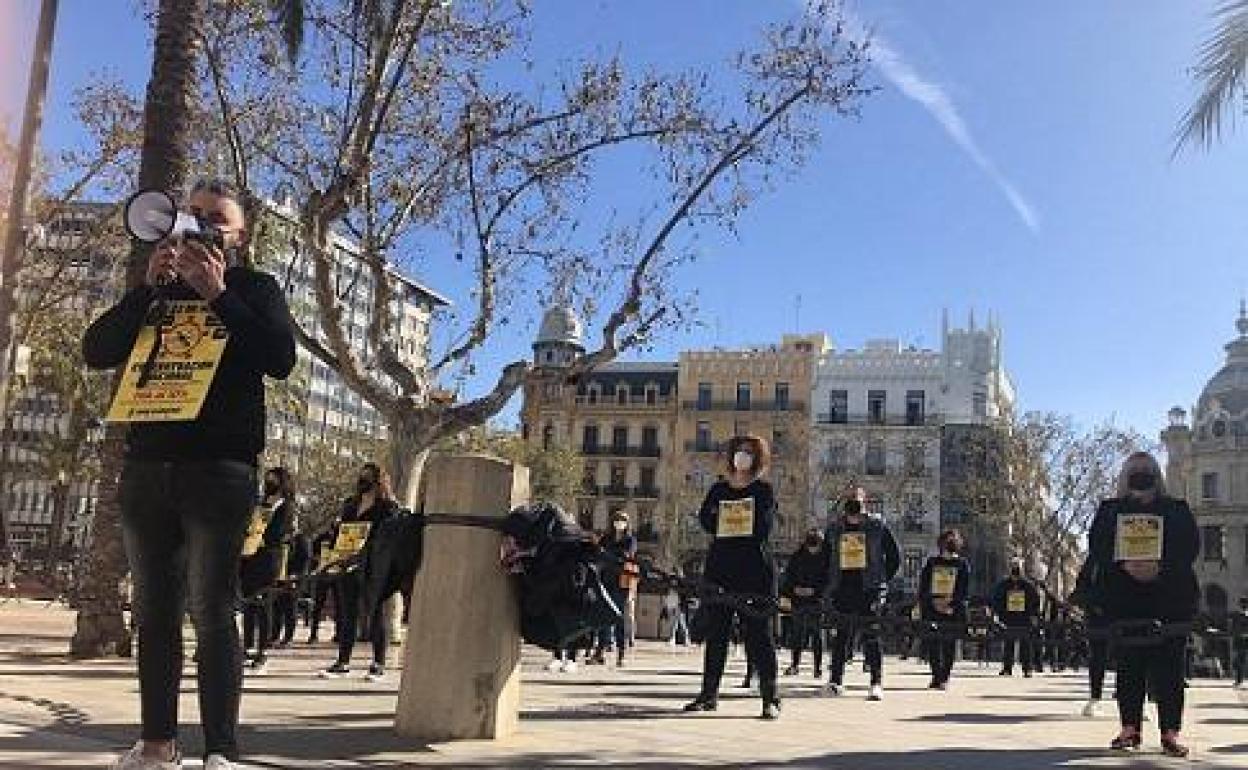 Manifestación de peluqueros esta mañana en Valencia. 