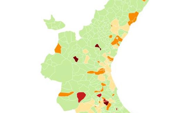 Diez municipios de la Comunitat Valenciana tienen una incidencia acumulada en riesgo extremo o alto