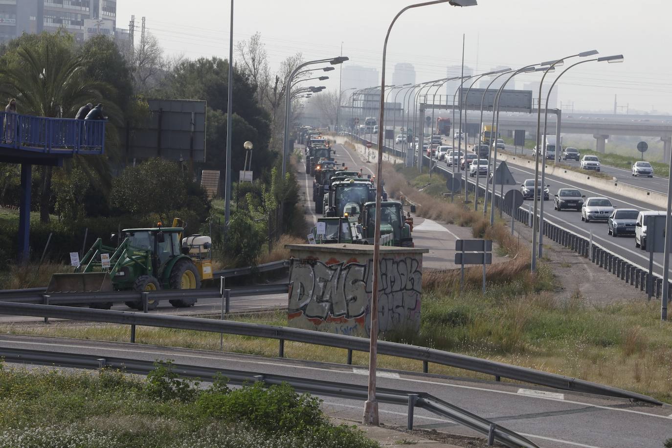 Decenas de tractores han recorrido varios municipios de Valencia y calles de la ciudad para protestar en defensa del sector arrocero, lo que ha provocado retenciones de tráfico a primera hora de este martes. 