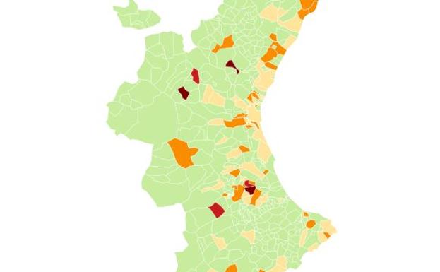 Así está la incidencia acumulada del coronavirus en todos los municipios de la Comunitat Valenciana