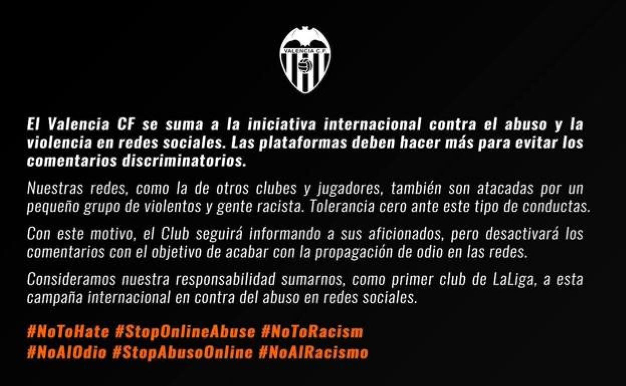 Valencia CF | l Valencia mantiene su campaña contra el abuso en redes pese a que ya ha terminado en la Premier