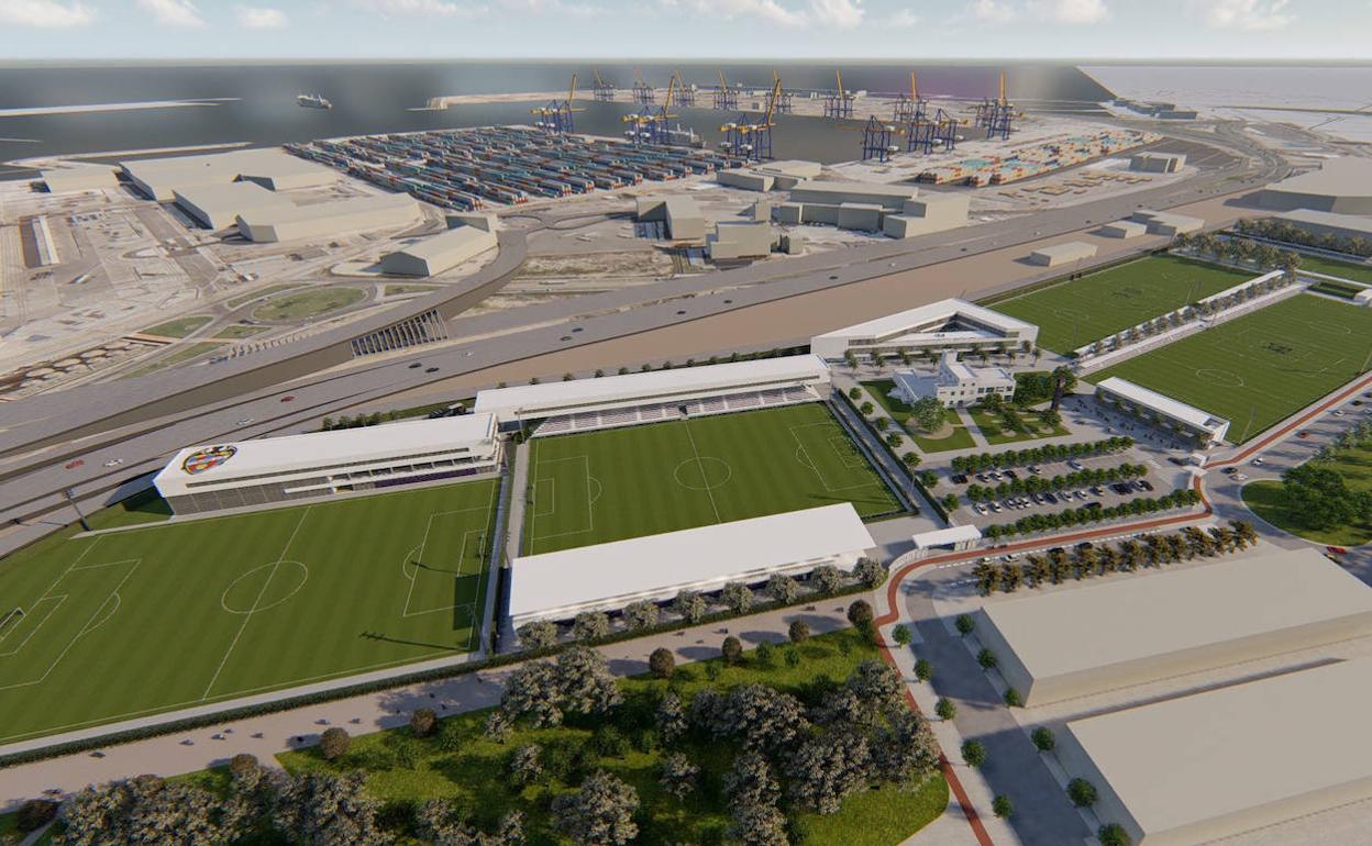 Figuración virtual de la futura ciudad deportiva del Levante.